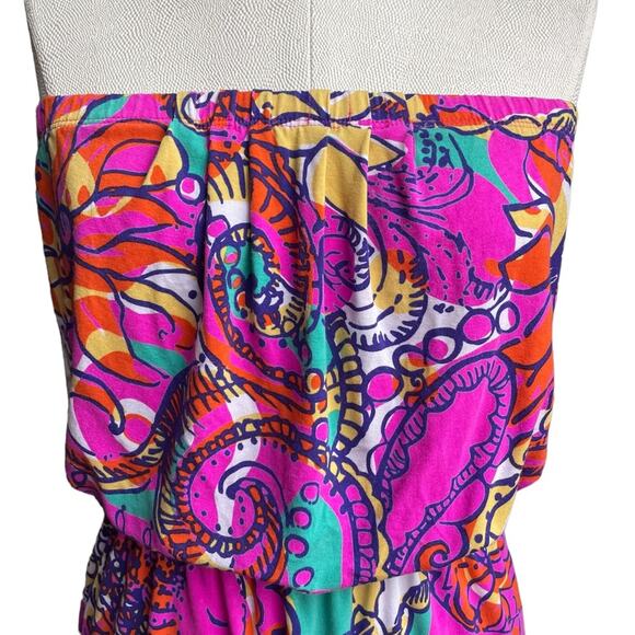 Lilly Pulitzer Women's Short Dress XS Pink Sea & Be Seen Abstract Strapless Mini - Picture 2 of 6